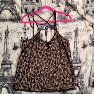 Express Black and Tan Sparkly Spaghetti Strap Tank